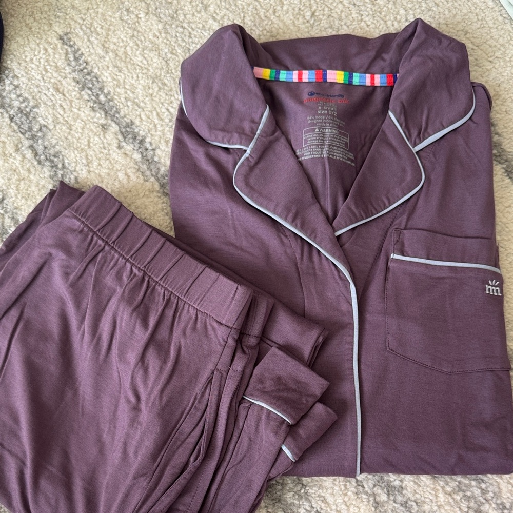Magnetic Me Plum Pajama Set with White Trim